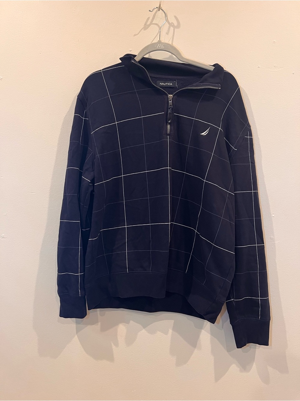 Nautica Men’s Black Quarter-Zip Grid Pullover